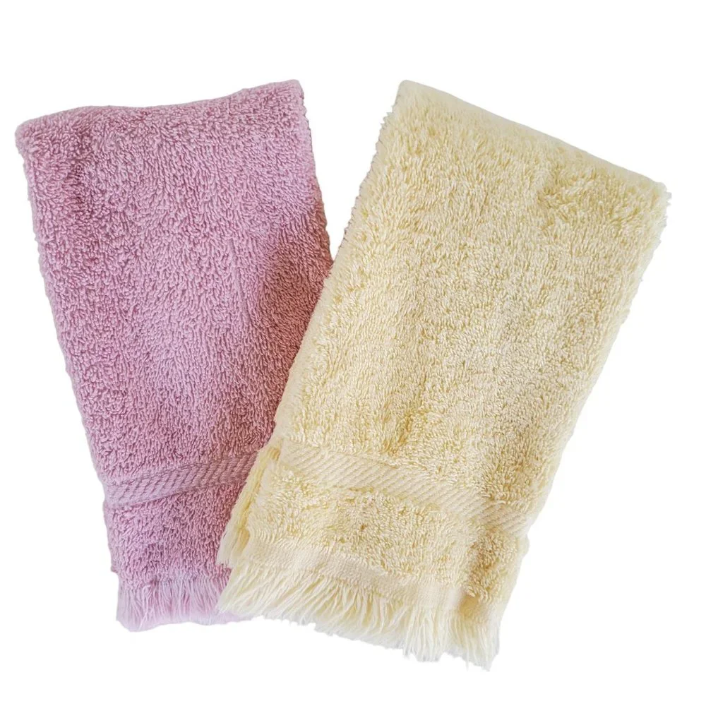 Vintage Fringed Guest Towels Yellow & Pink Sears Cannon Mills 10.25